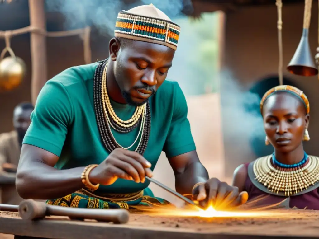 Hábiles artesanos africanos crean metalurgia ancestral en bullicioso mercado, simbolizando renacimiento de tecnologías africanas siglo XXI