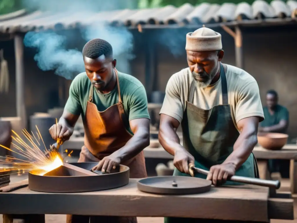 Hábiles herreros africanos en taller de tecnología hierro África precolonial