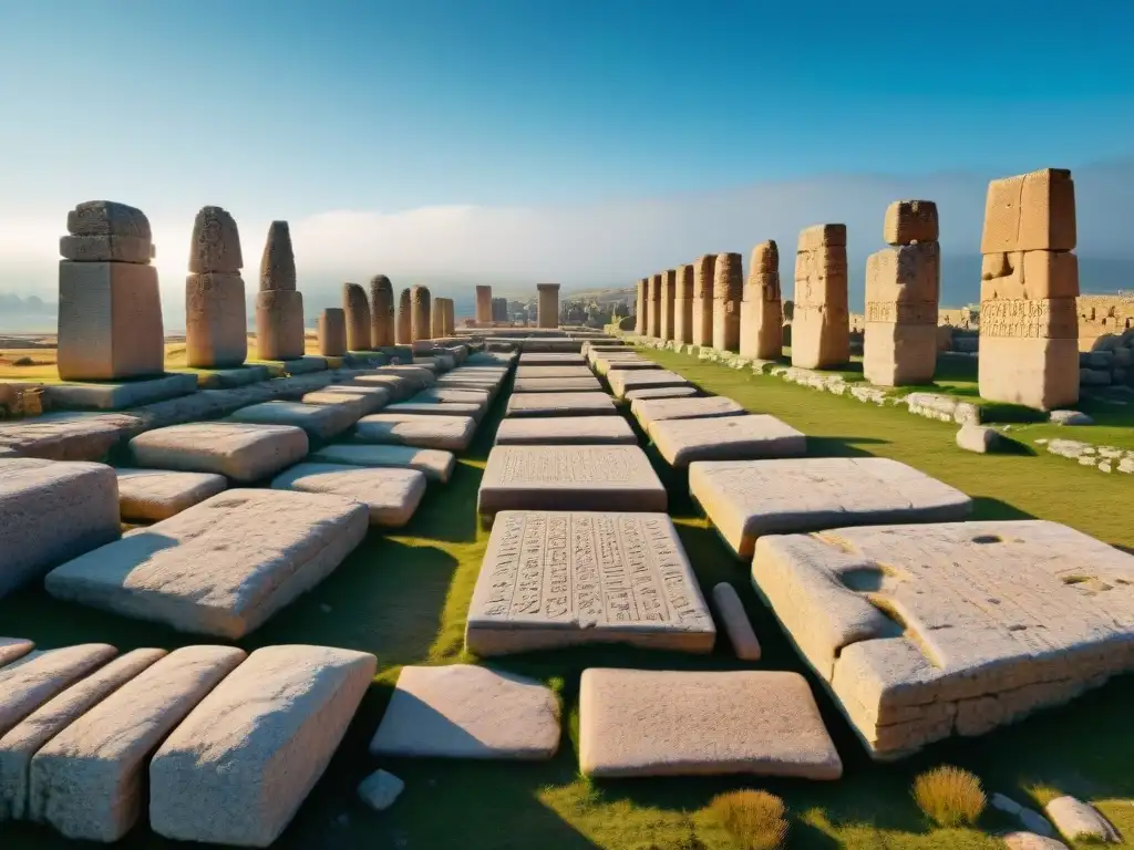 Descubre la historia de Adulis y imperios africanos en las antiguas ruinas con intrincadas inscripciones en piedra bajo un cielo azul claro