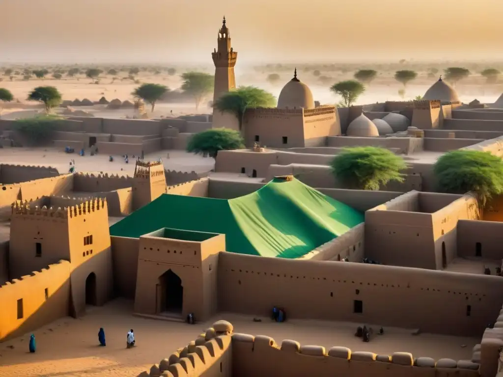 Descubre la historia del imperio de Mali en esta imagen de Timbuktu, con sus mezquitas y mercados vibrantes