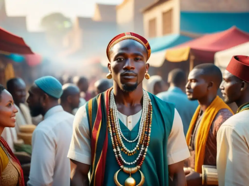 Armonía cultural en el bullicioso mercado africano Imagen de convivencia de creencias en un mercado africano, con diversidad étnica y religiosa en armonía