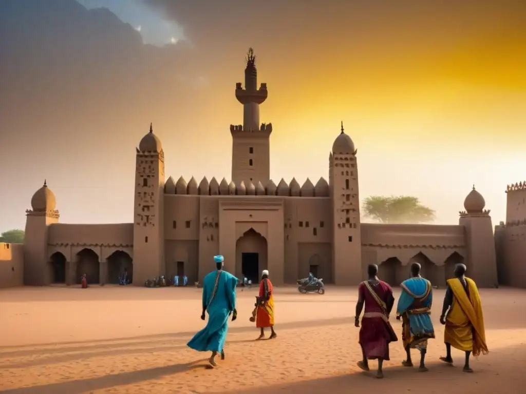 Imponente Gran Mezquita de Djenné en Mali, reflejando la riqueza del Imperio de Mali legado histórico