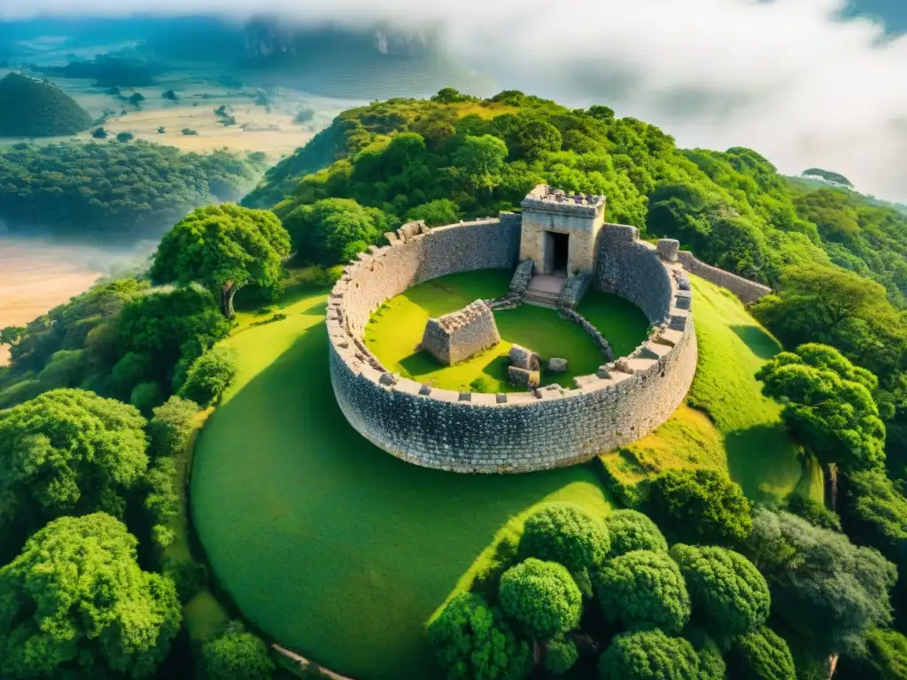 Imponentes ruinas de Great Zimbabwe, rodeadas de exuberante vegetación bajo cielo azul