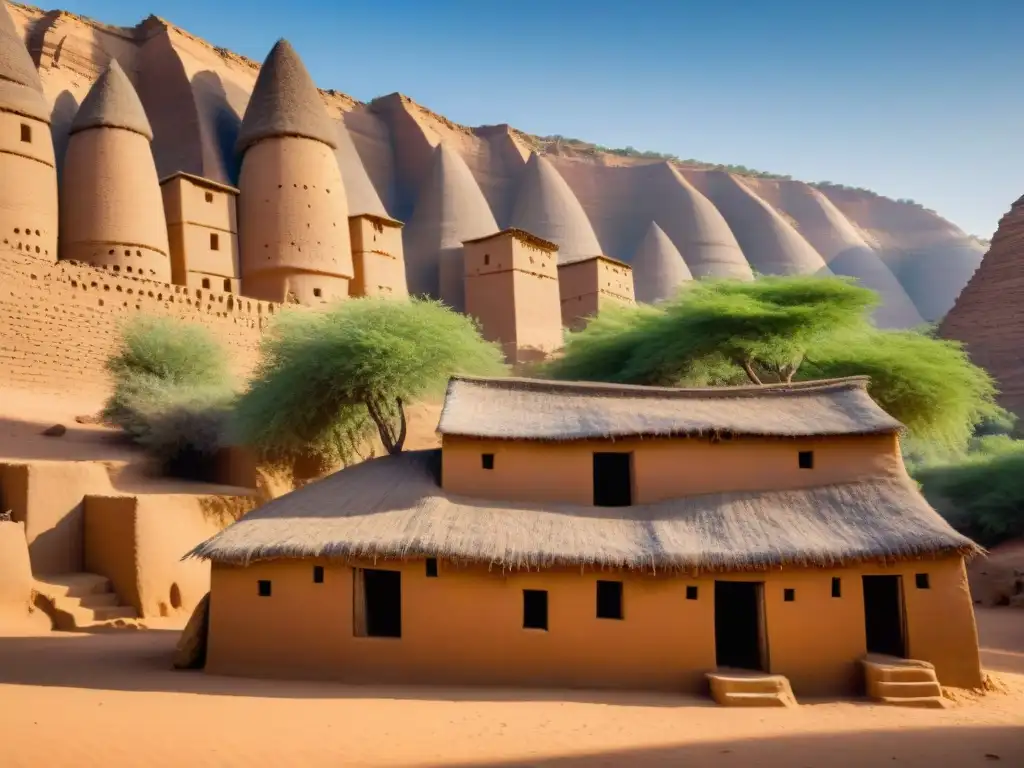 Impresionante arquitectura cosmogónica de los Dogones en Mali, granero de adobe en el acantilado