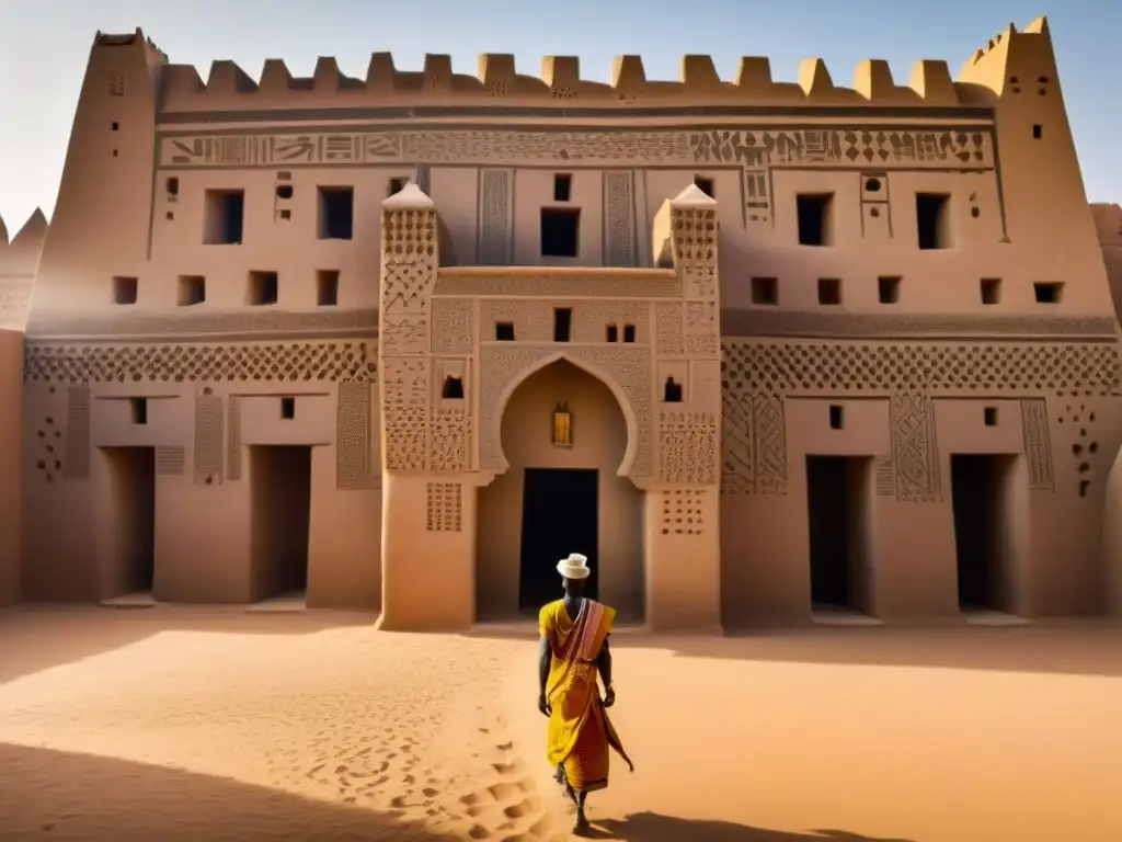 Impresionante arquitectura en África Occidental: detallada construcción de adobe de la Gran Mezquita de Djenné en Mali