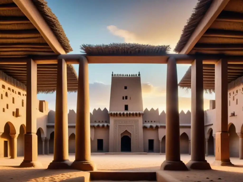 Impresionante arquitectura de tierra en Mali: la Gran Mezquita de Djenné al atardecer, con residentes locales en primer plano