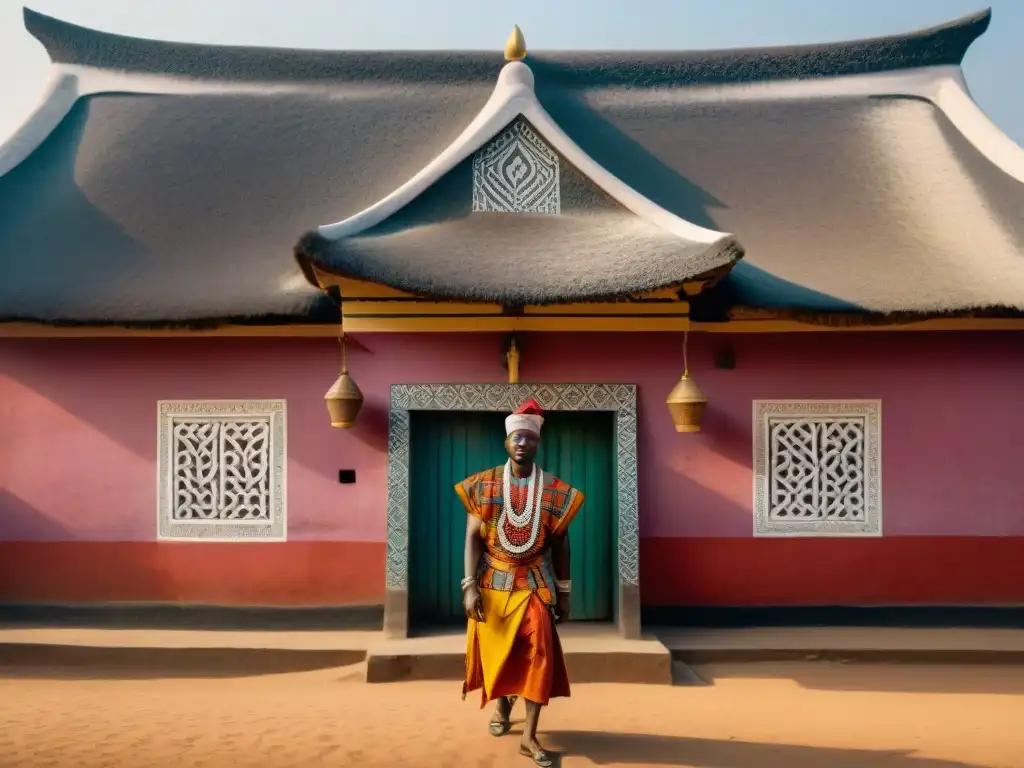 Impresionante arquitectura tradicional yoruba en Nigeria con motivos simbólicos y colores vibrantes