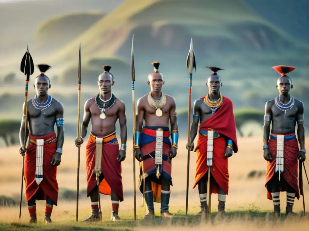 Impresionante imagen de guerreros Masái en la sabana africana, destacando su disciplina y herencia cultural