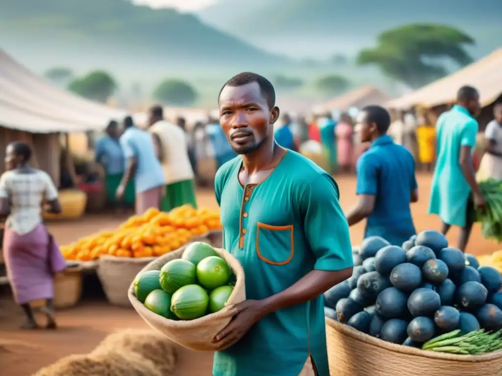 Impresionante mercado rural africano fusionando tecnologías agrícolas africanas e influencia global