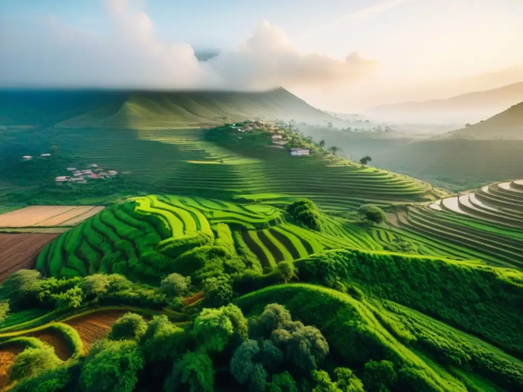 Impresionante paisaje cultural de Sukur, Nigeria, con campos escalonados y arquitectura antigua entre exuberante vegetación