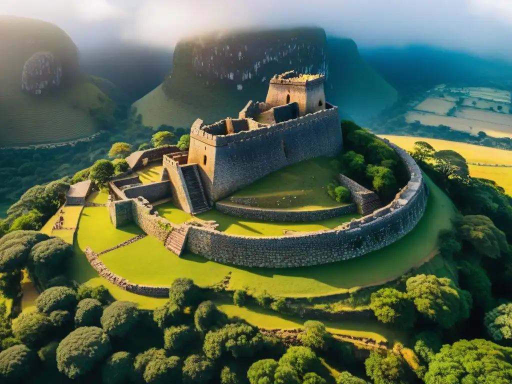 Impresionante vista aérea de las ruinas del Gran Zimbabwe, mostrando la grandeza de la arquitectura africana precolonial