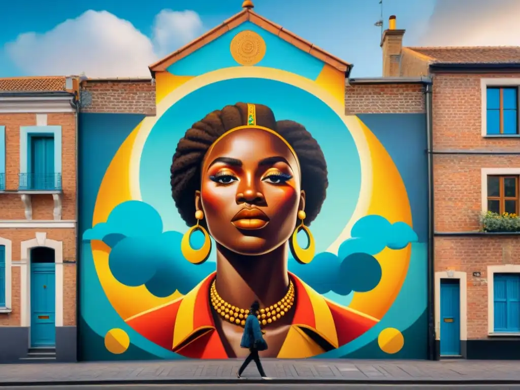 Increíble mural urbano con influencia cultura diáspora africana en una ciudad europea