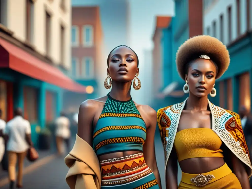 Influencers africanos de moda y belleza global lucen atuendos tradicionales vibrantes en la ciudad