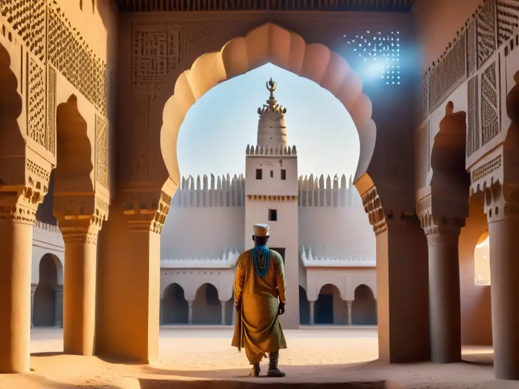 Influencia de la civilización africana en ingeniería: Detalle arquitectónico de la Gran Mezquita de Djenné en Mali bajo el sol africano