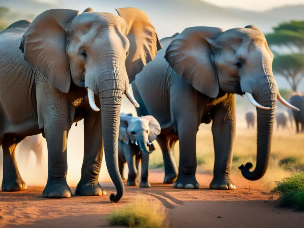 La influencia de los animales en África: manada de elefantes conviviendo pacíficamente con tribu local en la sabana africana