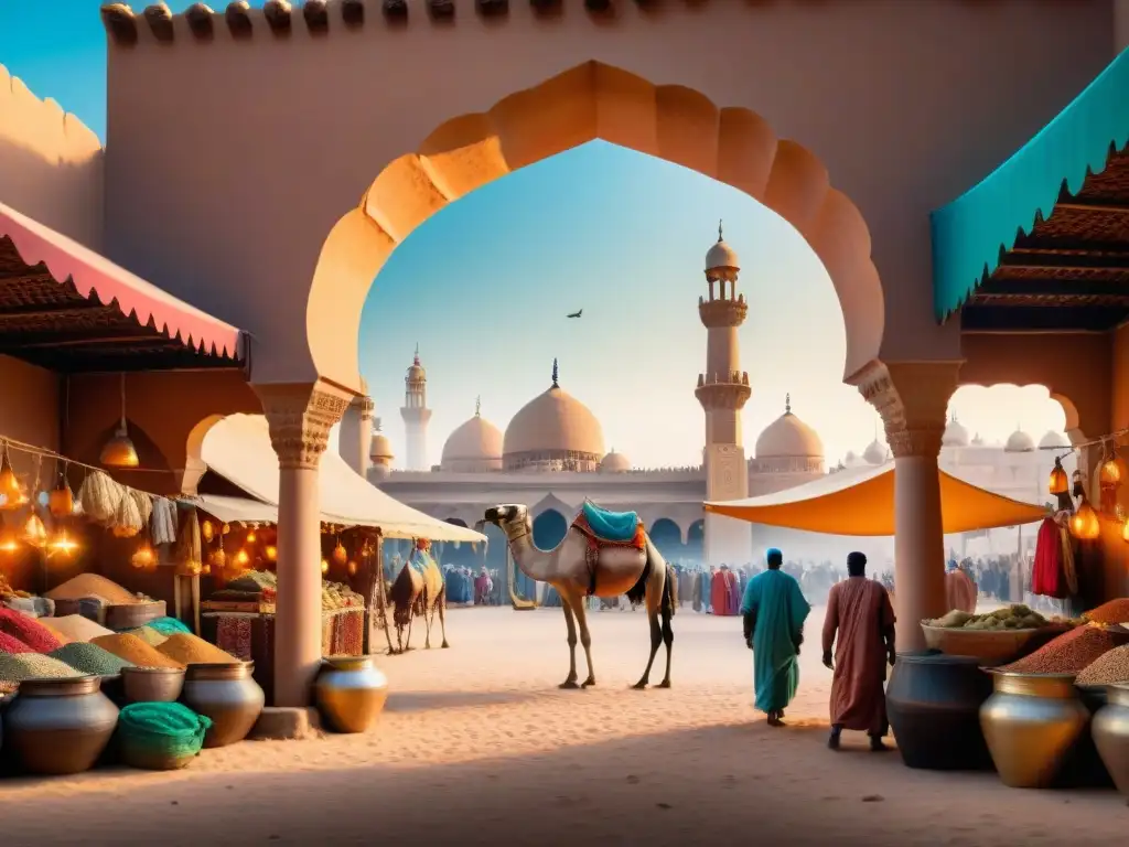 Influencia árabe en el bullicioso mercado de una antigua ciudad africana