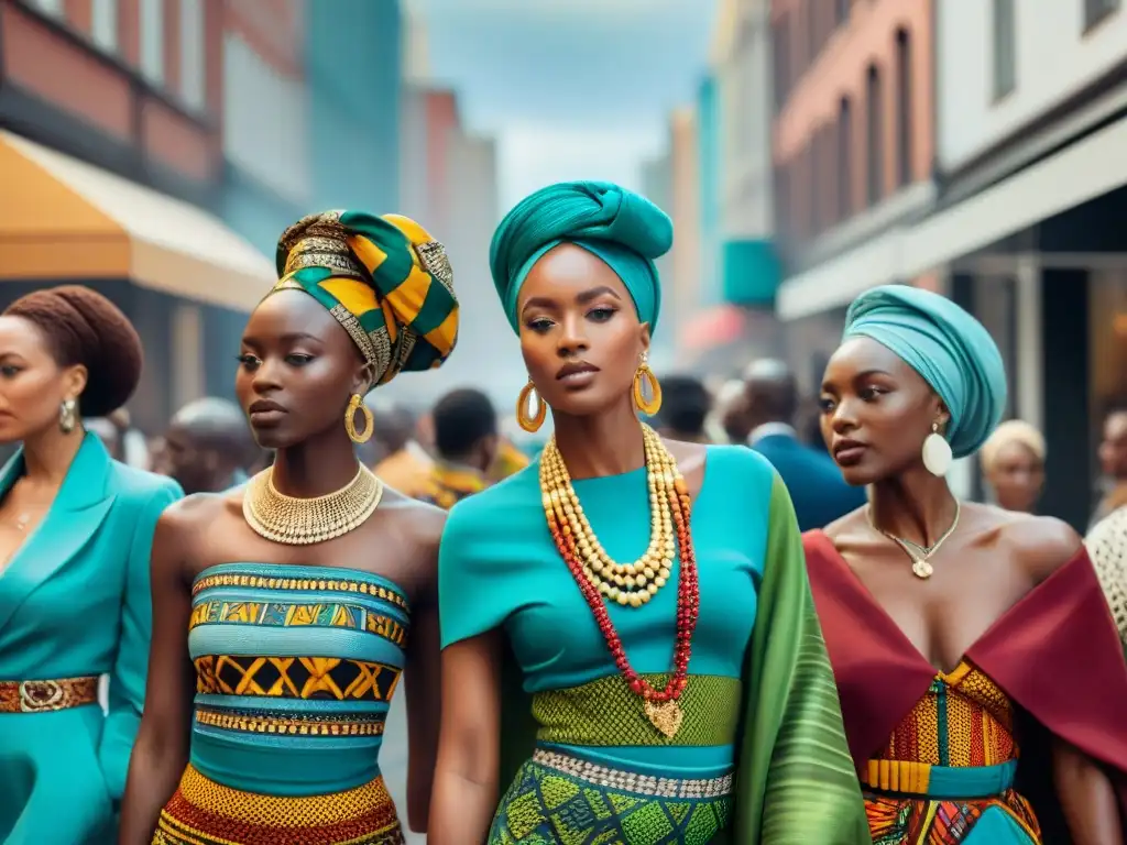 Influencia de la moda africana: Desfile de moda africana en una bulliciosa calle de la ciudad, con diversidad y color