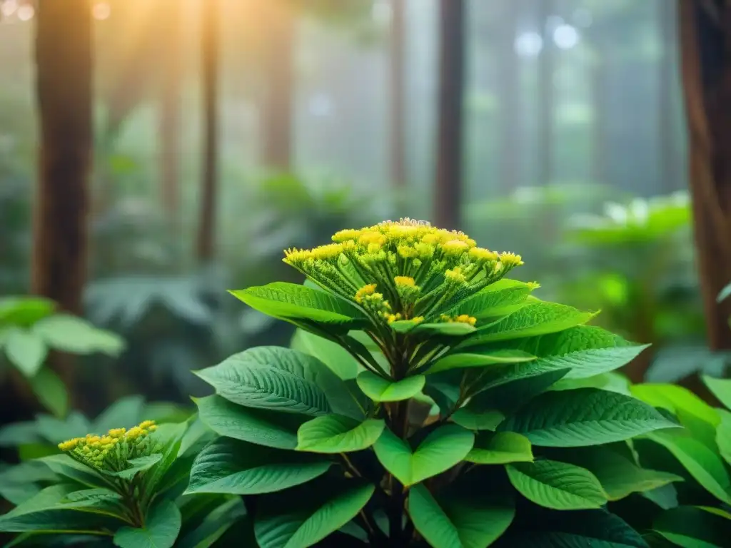 Influencia de plantas medicinales africanas: detallada imagen de la exuberante planta Okoubaka aubrevillei en la selva africana