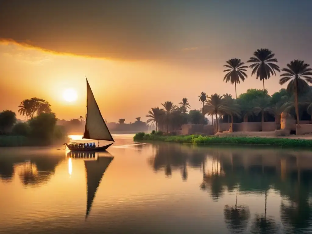 La influencia del poder curativo del Nilo al atardecer, reflejando en sus aguas tranquilas