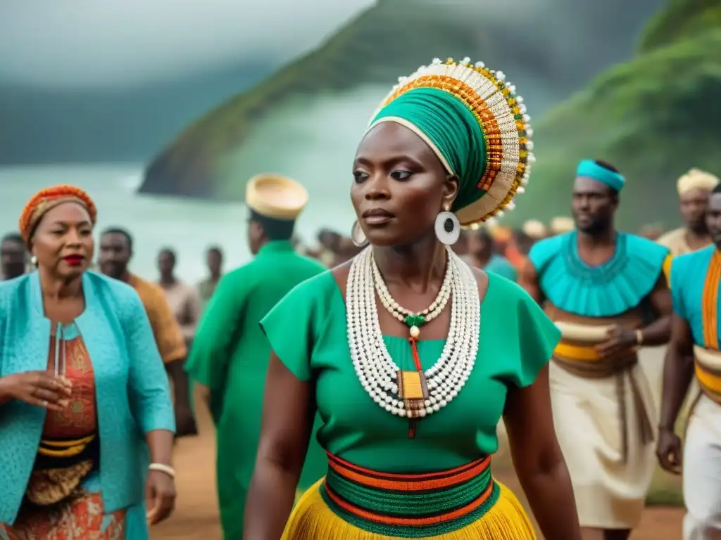 Influencia de los Reinos Yoruba en Brasil Colonial: Descendientes bailando y tocando música tradicional en un escenario vibrante y auténtico