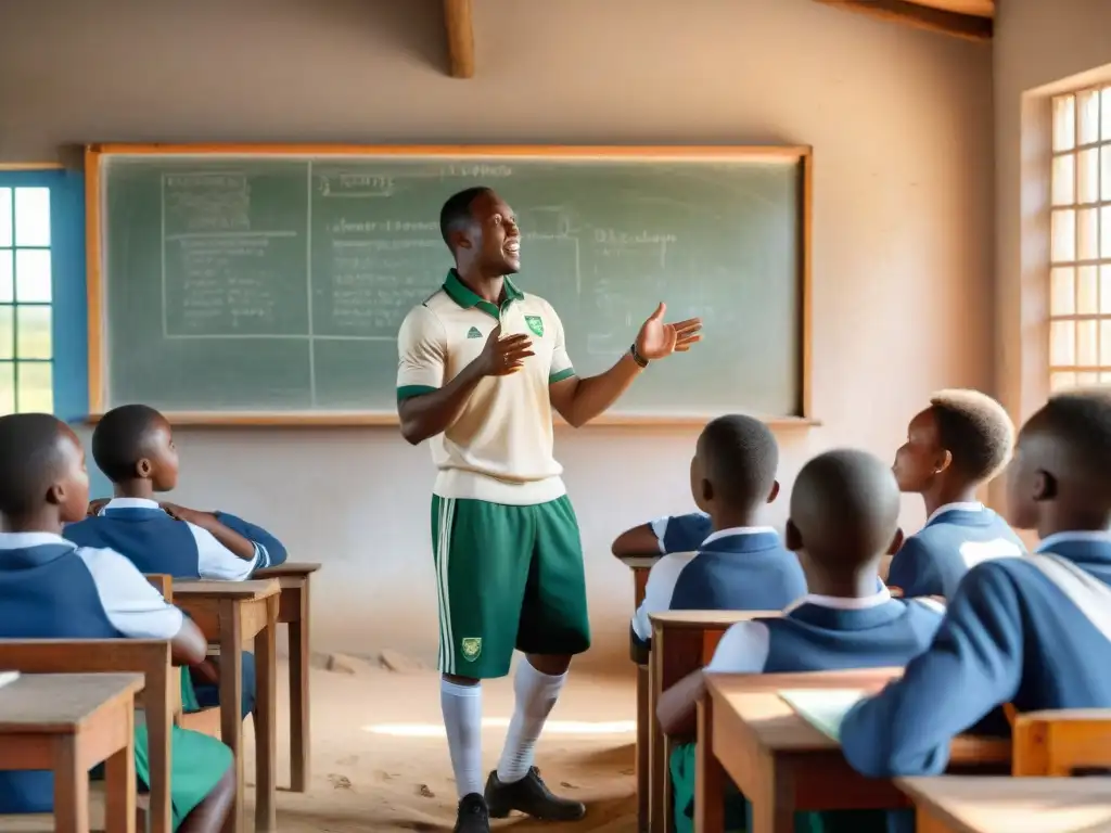 Inspiradora escena en escuela rural africana: atletas hablan de deporte y educación; estudiantes escuchan