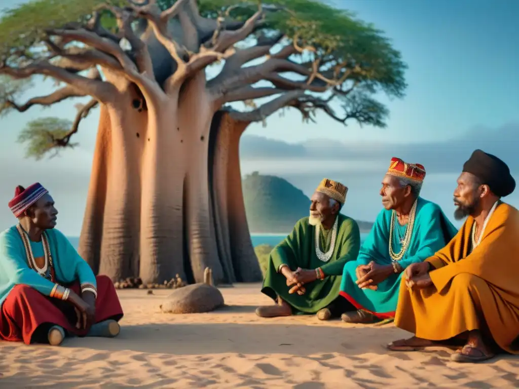 Una intensa discusión política entre ancianos comorenses bajo un baobab