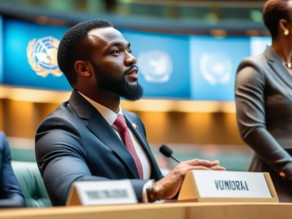 Intensa discusión política de diáspora africana en conferencia de la ONU, representando la influencia diáspora africana política internacional