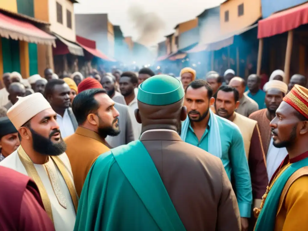 Un intenso debate entre líderes religiosos en un mercado del Cuerno de África