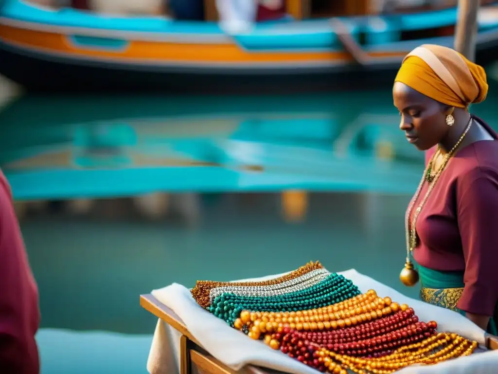 Intercambios culturales entre África y Venecia: mercado vibrante con cuentas y joyería artesanal africana