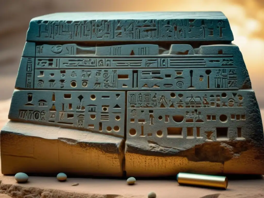 Rosetta Stone: Inscripciones antiguas en tres idiomas Intrincada inscripción en la Piedra Rosetta, una maravilla del Antiguo Egipto influencia