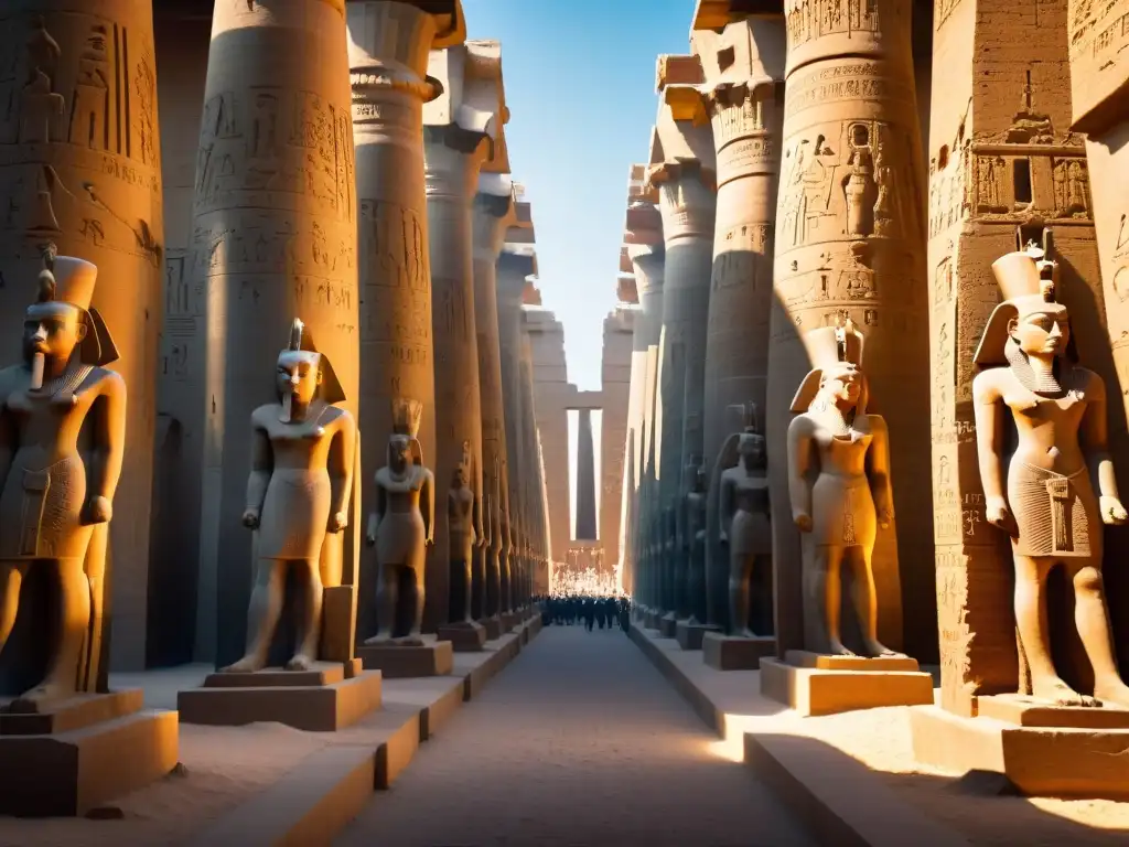 Maravillas ancestrales en el Templo de Luxor: luz y sombras Intrincados grabados y relieves del Templo de Luxor en Egipto