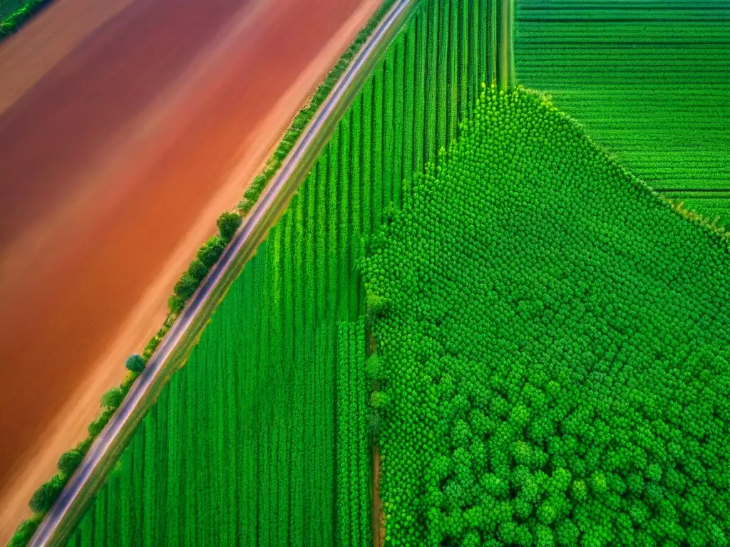 Inversiones sostenibles en agricultura en África: Vista aérea detallada de campos verdes y vibrantes con agricultores trabajando