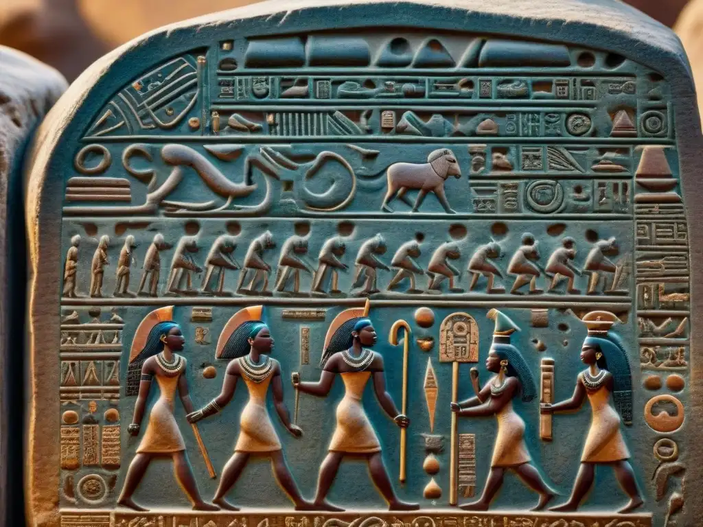 Jeroglíficos antiguos de reinos africanos tallados en piedra, revelando la rica historia y cultura de estas escrituras milenarias