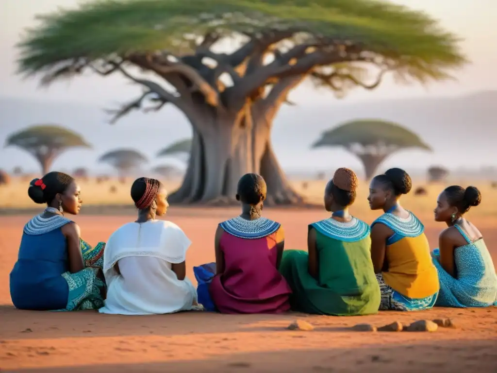 Jóvenes africanas en círculo bajo un árbol, guiadas por líder, captura mentoría y empoderamiento