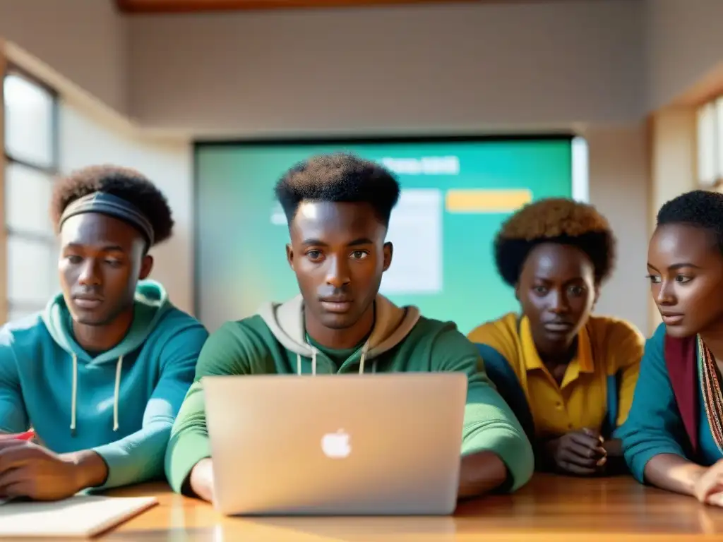 Jóvenes africanos aprenden idiomas con app Swahili en entorno educativo dinámico