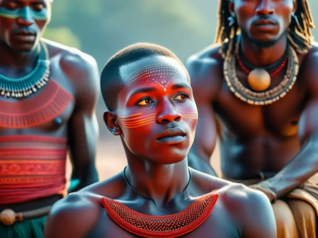 Jóvenes africanos en ritual de escarificación, bajo el sol africano