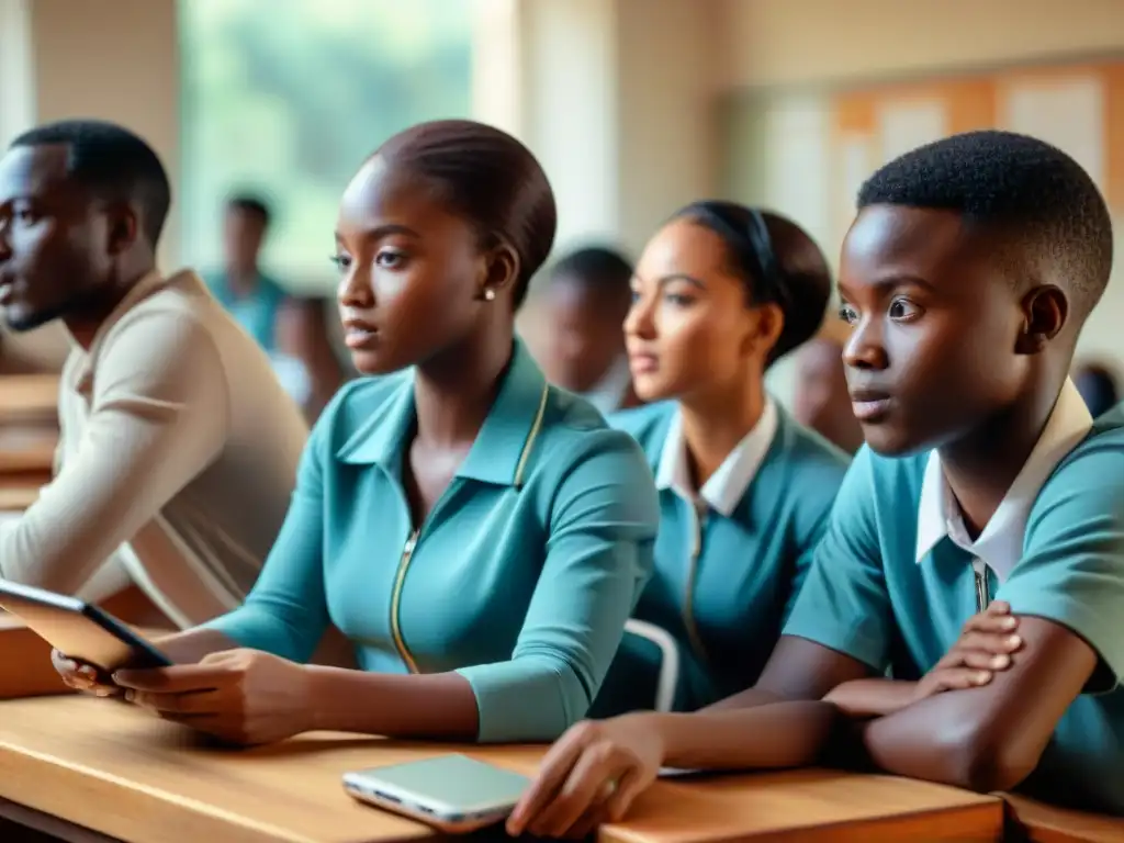 Jóvenes africanos usando tabletas en plataforma de IA para educación en África