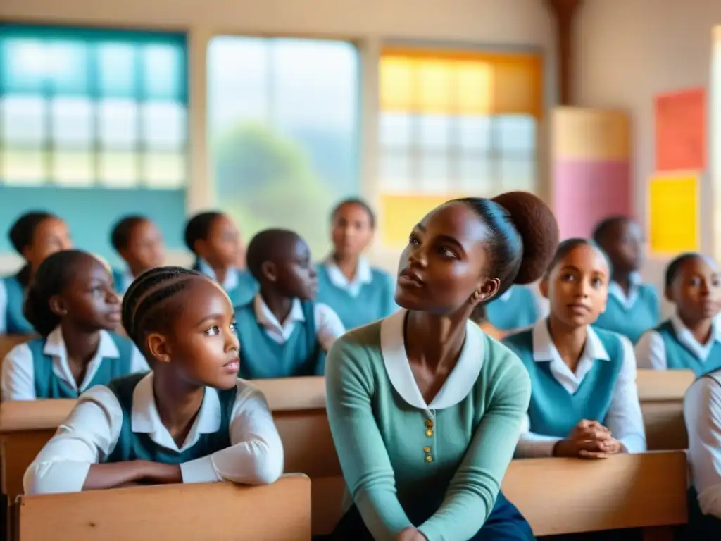 Jóvenes alumnas africanas aprenden con pasión sobre educación de género en África