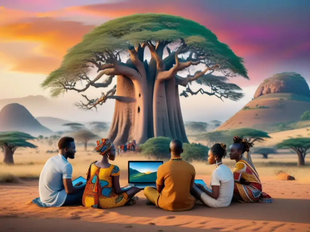 Jóvenes artistas africanos crean NFTs bajo un baobab, fusionando tecnología y tradición en África