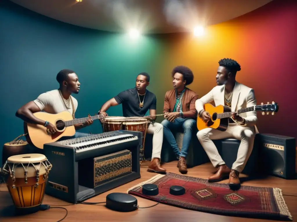 Jóvenes artistas africanos fusionan música tradicional con moderna tecnología en un estudio de grabación