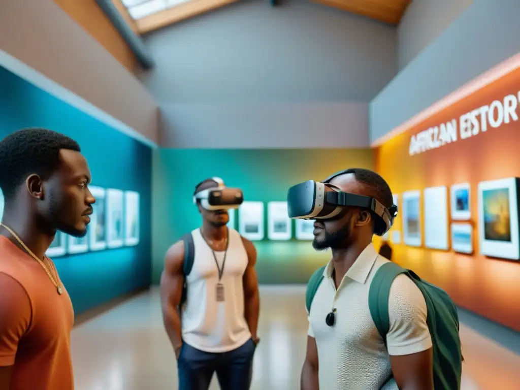 Jóvenes de África exploran exposiciones digitales en un museo africano, fusionando arte tradicional y tecnología