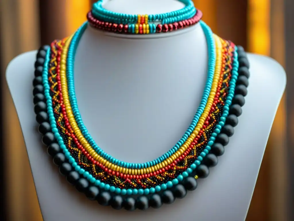 Una joya de la historia: collar africano de lujo y opulencia con cuentas multicolores entrelazadas en elaborados diseños