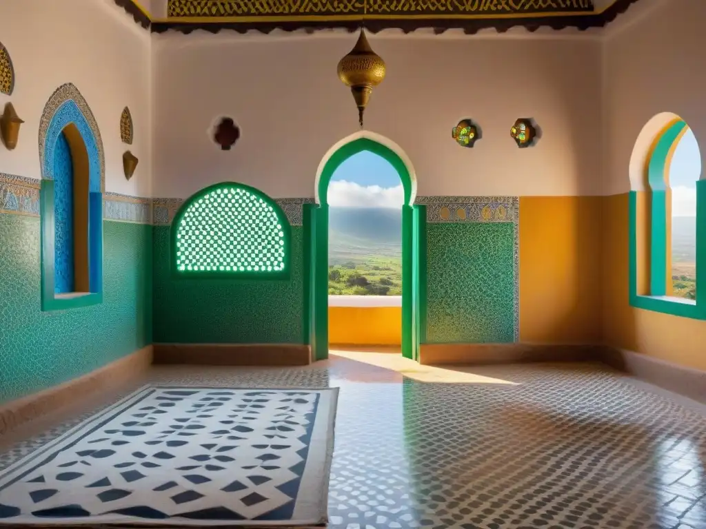 Legado del Islam en África: Mosaico histórico de una mezquita en Harar, Etiopía, con patrones geométricos y caligrafía árabe