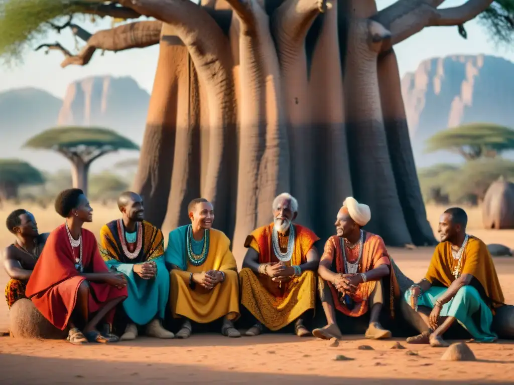 Líderes africanos transmiten culturas ancestrales a jóvenes bajo baobab tallado