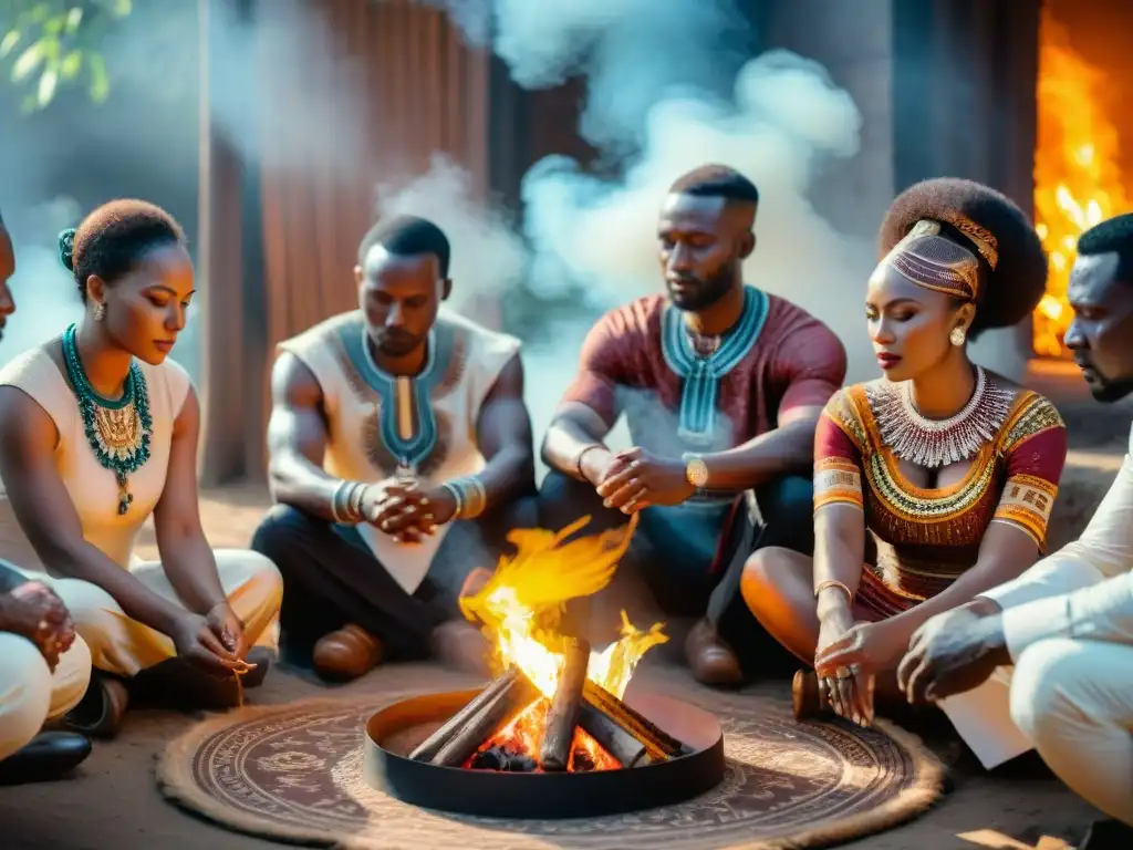 Líderes empresariales africanos en ritual tradicional con influencia ética en África