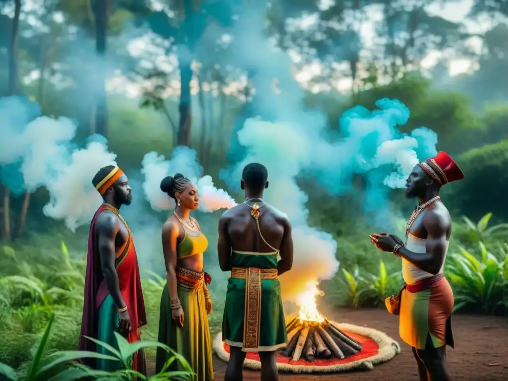 Líderes espirituales africanos realizando un ritual en la selva