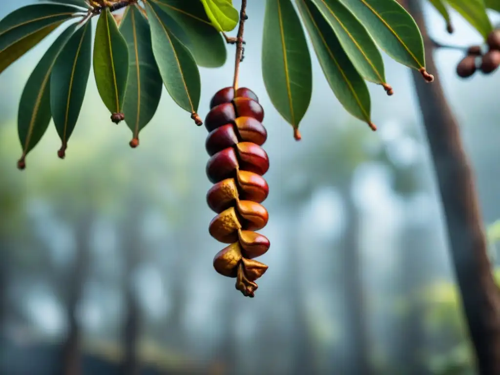 Maduros tamarindos africanos colgando del árbol, iluminados por el sol, invitan a descubrir los beneficios de esta fruta exótica