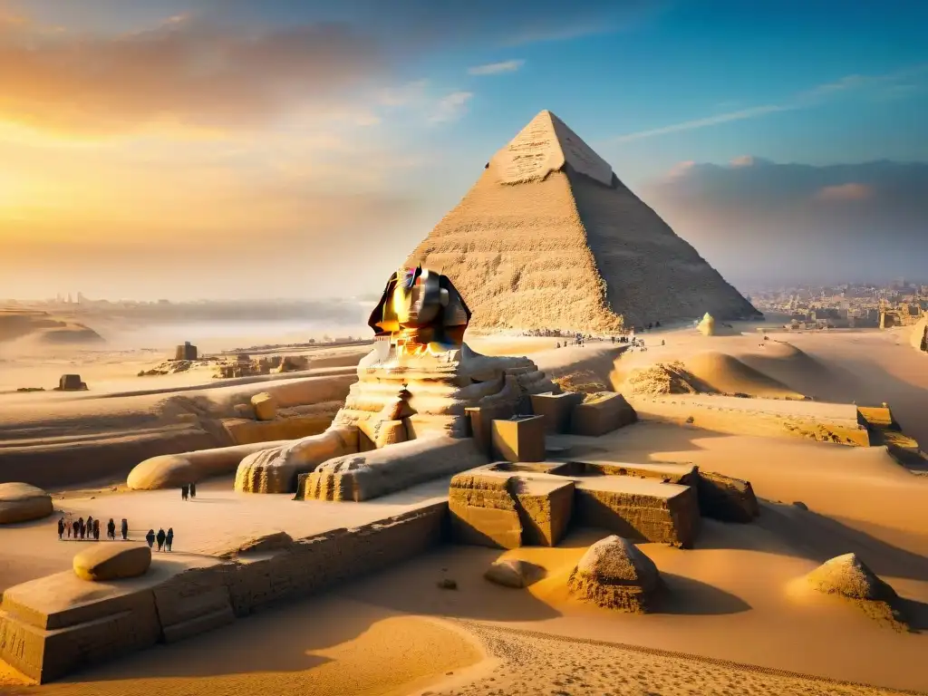 Esfinge de Giza al atardecer: detalle impresionante y misterioso La majestuosa Esfinge de Giza al atardecer, mostrando las maravillas del Antiguo Egipto influencia