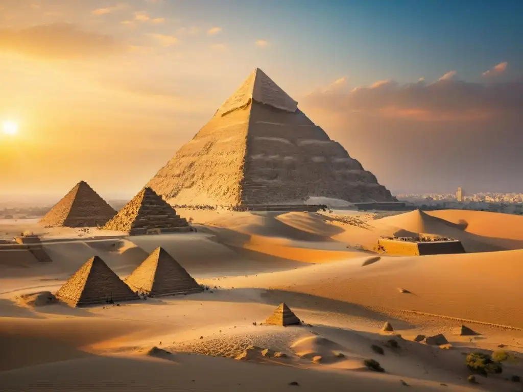 La majestuosa Gran Pirámide de Giza al atardecer, con detalles impresionantes