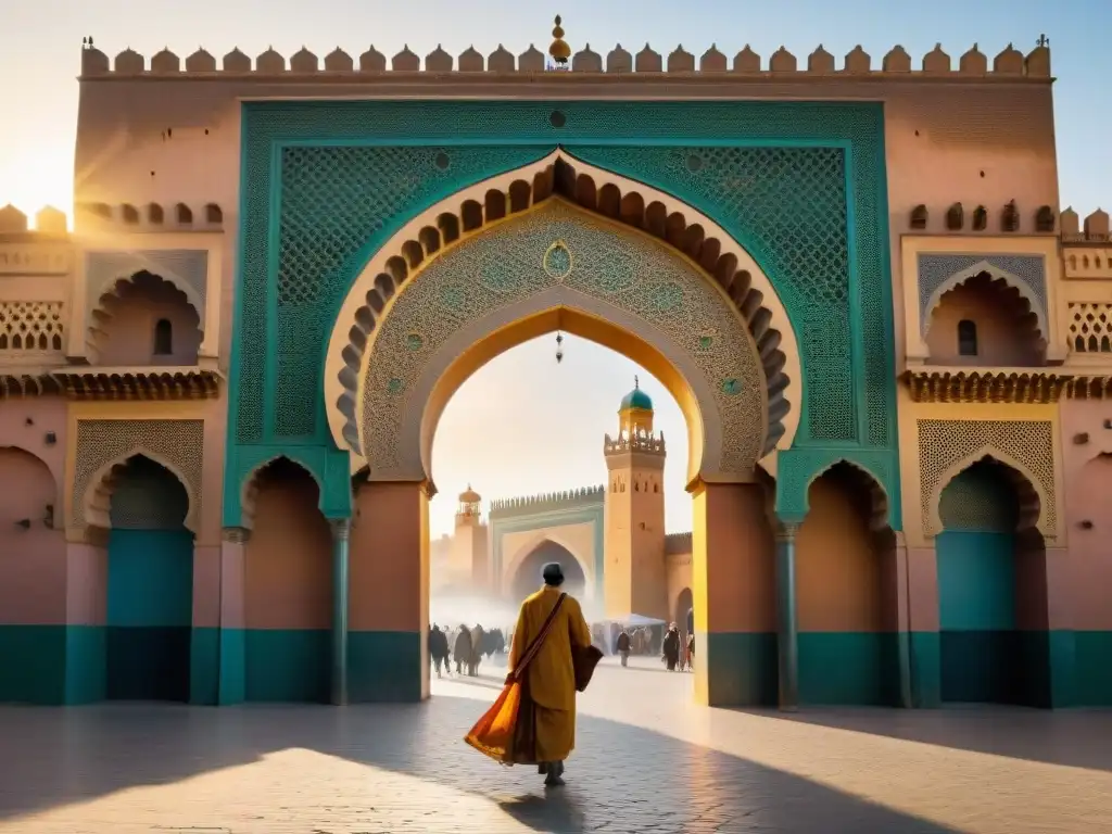 La majestuosa puerta de Bab Mansour en Meknes, Marruecos, símbolo del Imperio Alauita, historia y arquitectura islámica detallada bajo el sol africano